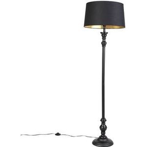 QAZQA Vloerlamp met katoenen kap zwart met goud 45 cm - Classico