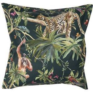 Clayre & Eef Kussenhoes 45x45 cm Groen Zwart Polyester Vierkant Jungle Sierkussenhoes