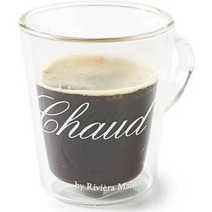 Riviera Maison dubbelwandig thee- koffieglas tekst 220ml - C&apos;est Chaud