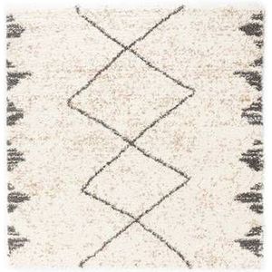 Vierkant hoogpolig vloerkleed berber Artisan - wit/grijs 140x140 cm