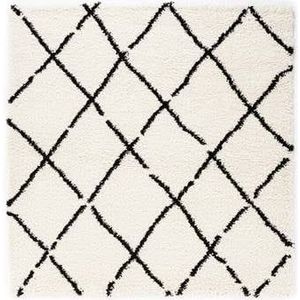 Vierkant hoogpolig vloerkleed ruiten Artisan - wit/zwart 240x240 cm