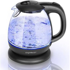 Aigostar Elfin 30IAX -  Waterkoker glas - watekokers klein met LED - 1 Liter - Zwart