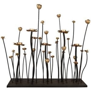 Clayre & Eef Kandelaar 69x15x66 cm Zwart Goudkleurig Ijzer Bloemen Kaarsenstandaard