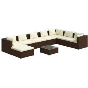 vidaXL 9-delige Loungeset met kussens poly rattan bruin