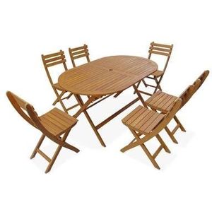 sweeek - Houten klaptafel, ovaal, 6 stoelen