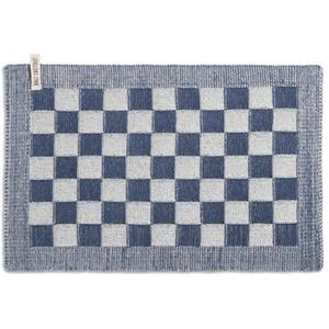 Knit Factory Gebreide Placemat - Onderlegger Block - Eetmat - Ecru/Jeans - 50x30 cm