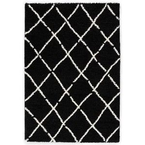 Boho&me Hoogpolig vloerkleed ruiten Artisan - zwart|wit - 240x340 cm