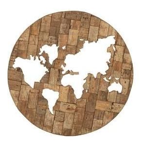 J-Line wanddecoratie Wereldkaart - hout - bruin