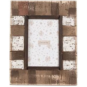 Clayre & Eef Fotolijst 10x15 cm Bruin Wit Hout Glas Rechthoek