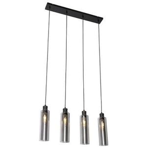 QAZQA Moderne hanglamp zwart met smoke glas 4-lichts - Stavelot