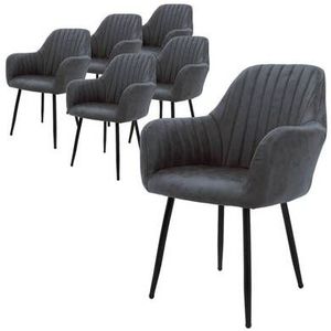 ML Design - Eetkamerstoel - Antraciet - Kunstleer - Set van 6
