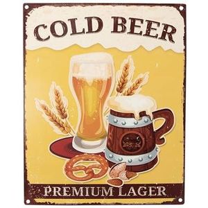 Clayre & Eef Tekstbord 20x25 cm Geel Ijzer Cold beer Wandbord