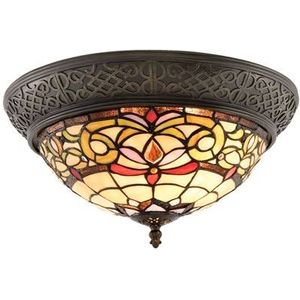 Clayre & Eef Plafondlamp Tiffany Ø 38x20 cm Geel Glas Halfrond