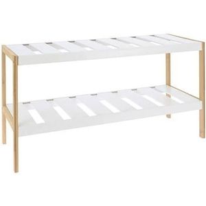 Excellent Houseware Schoenenrek - Schoenenkast - 2 planken - Wit/bruin - lengte 70 cm x breedte 26 cm x hoogte 36 cm