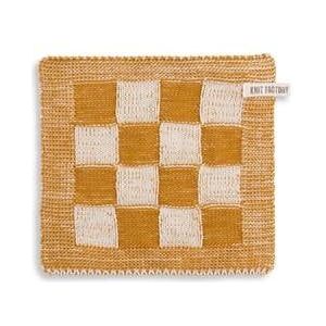 Knit Factory Gebreide Pannenlap Block - Ecru|Oker - 23x23 cm