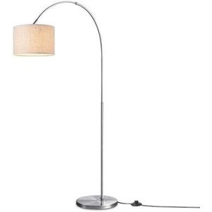 Home Sweet Home Moderne Boog Vloerlamp - Duke Geborsteld Staal Linnen