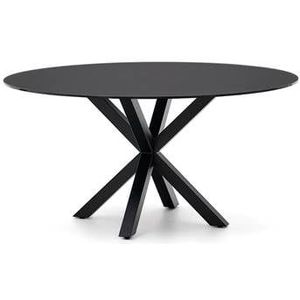 Kave Home - Argo ronde glazen tafel met stalen poten in zwart Ø 150 cm