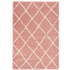 Hoogpolig vloerkleed ruiten Artisan - roze/wit 60x110 cm