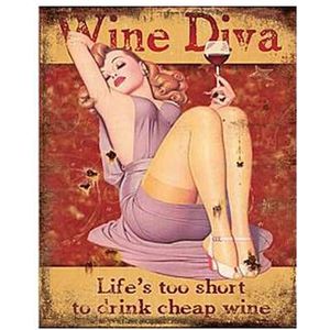 Clayre & Eef Tekstbord 20x25 cm Rood Beige Ijzer Rechthoek Wine Diva