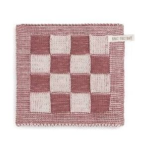 Knit Factory Gebreide Pannenlap Block - Ecru|Stone Red - 23x23 cm