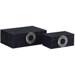 PTMD Opbergbox Hazael - 36x25x13 cm - Suede - Zilver - Set van 2