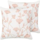 LUDISIA - Sierkussen set van 2 - Wit/Roze - 45 x 45 cm - Katoen