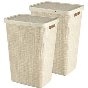 Curver Jute Wasmand met deksel 58L - 2 stuks - Gebroken Wit