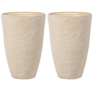 Beliani - CAMIA - Bloempot set van 2 - Beige - 51 cm - Stenenmix