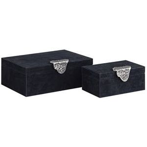 PTMD Opbergbox Hazael - 36x25x13 cm - Suede - Zwart - Set van 2