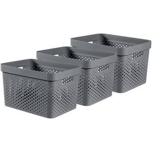 Curver Infinity Recycled Dots Opbergbox - 17L - 3 stuks - Antraciet