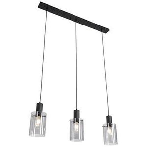 QAZQA Hanglamp zwart met smoke glas langwerpig 3-lichts - Vidra