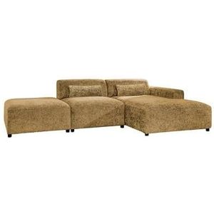 by fonQ Velura Hoekbank Rechts met Hocker - Chenille - Oker
