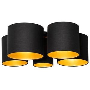 QAZQA Plafondlamp zwart met gouden binnenkant 5-lichts - Multidrum