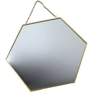 MISOU Spiegel goud - Met ophangketting - Wandspiegel - Goude spiegel - Hexagon - Honingraat