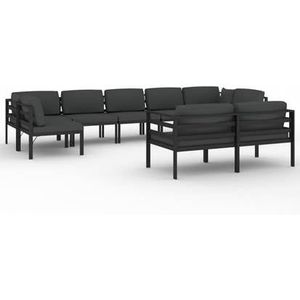 vidaXL 9-delige Loungeset met kussens aluminium antracietkleurig