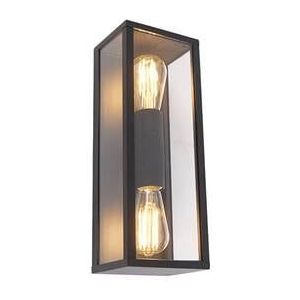QAZQA Industriële wandlamp zwart 38 cm 2-lichts IP44 - Charlois