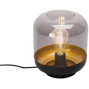 QAZQA Design tafellamp zwart met goud en smoke glas - Kyan