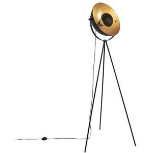 QAZQA Vloerlamp zwart met goud 42 cm verstelbaar tripod - Magnax