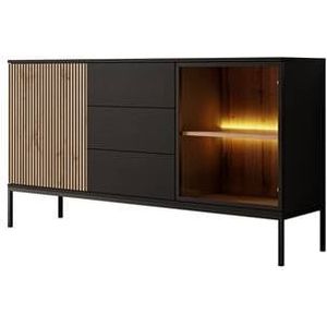 Meubella - Dressoir Legend - Mat zwart - Eiken - 154 cm met lades