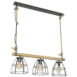 QAZQA Industriële hanglamp hout met donkergrijs 3-lichts - Arthur