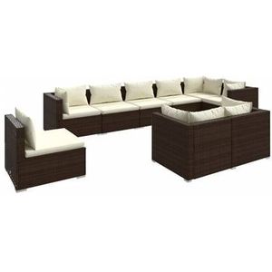 VidaXL 9-delige Loungeset met Kussens - Poly Rattan Bruin