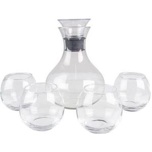 Clayre & Eef Karaf met Glazen 1740 ml / 375 ml Glas Rond Waterkan