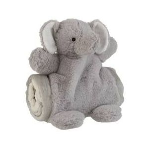 J-Line Plaid Olifant - babydekentje - pluche - grijs