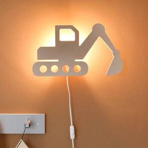 Houten wandlamp kinderkamer | Graafmachine - blank
