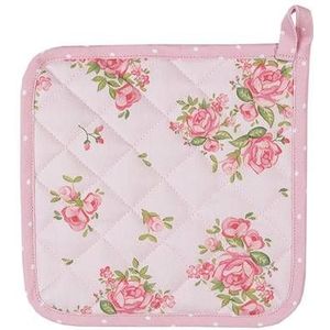 Clayre & Eef Kind Pannenlap 16x16 cm Roze Katoen Vierkant Rozen