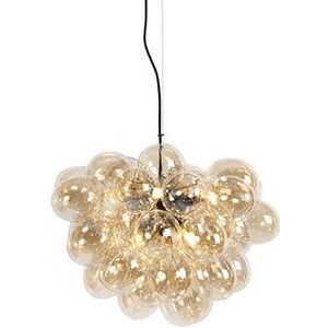 QAZQA Art Deco hanglamp zwart met Amber glas 8-lichts - Uvas
