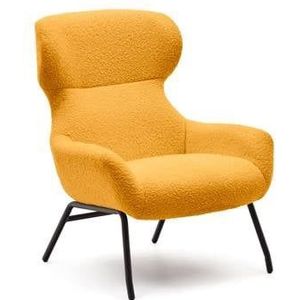Kave Home - Belina-fauteuil van mosterkleurige schapenvacht en zwarte