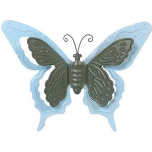 Mega Collections muurvlinder - tuindecoratie - blauw - metaal - 24 cm