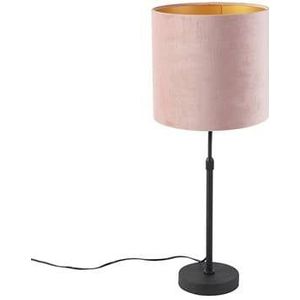 QAZQA Tafellamp zwart met velours kap roze met goud 25 cm - Parte