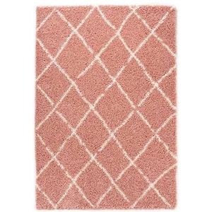 Hoogpolig vloerkleed ruiten Habitat - roze/wit 300x400 cm